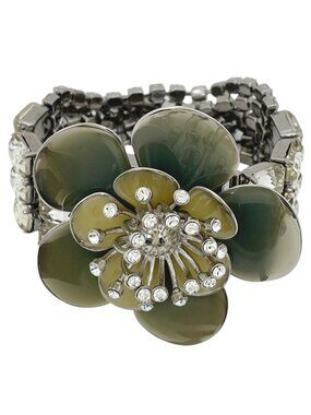 Miu Miu Bracelet Flower Metal Rhinestone Silver